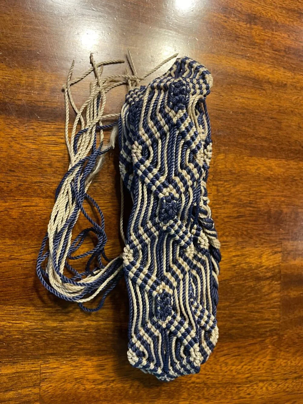 Woven Women's Tan & Navy Tie Belt Rope Braided Design 54